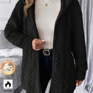 Women Winter Outerwear Casual Plain Long Sleeve Hoodie Jacket, Coats, color:Black|size:XL, catalog Noracora shop