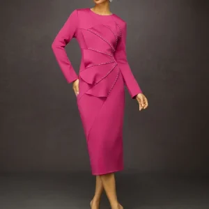 Elegant Plain Crew Neck Midi Dress, Midi Dresses, color:As Picture|size:XXL, Stylewe