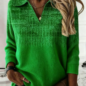 Women Gradient Pattern Long Sleeve Comfy Casual Sweater, Sweaters, color:Green|size:4XL, catalog Noracora shop