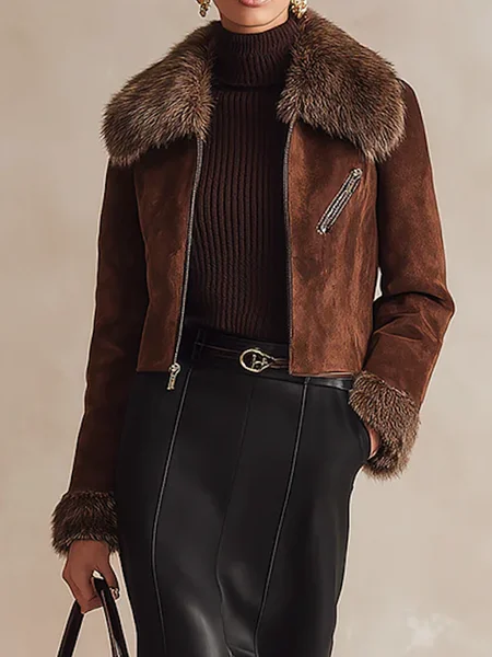 Urban Plain Shawl Collar Faux Leather Coat, Jackets, color:Brown|size:XXL, Stylewe