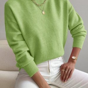 Women Plain Long Sleeve Comfy Street Split Joint Sweater, Sweaters, color:Green|size:XL, catalog Noracora shop