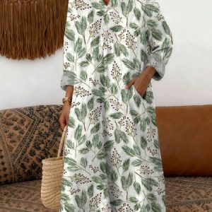 Women Geometric Spring/Fall Dress V Neck Long Sleeve A-Line Dress, Dresses, color:White|size:4XL, catalog Noracora shop