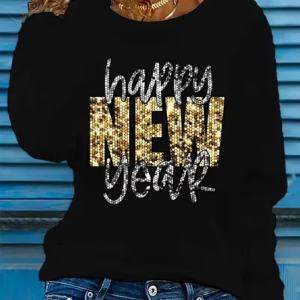 Women Text Letters Long Sleeve Tee T-shirt Crew Neck Casual Spring/Fall Tunic Top, JustFashionNow T-Shirts, color:Black|size:XXL,