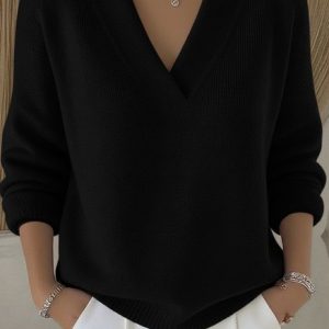 Women Plain Long Sleeve Comfy Casual Sweater, T-shirts, color:Black|size:4XL, catalog Noracora shop