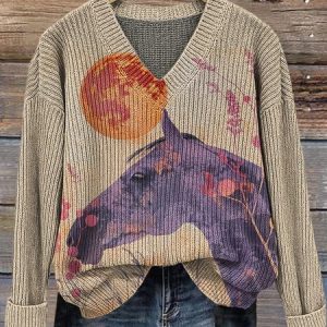 Women Animal Picture Long Sleeve Comfy Vintage Sweater, Sweaters, color:Color2|size:5XL, catalog Noracora shop