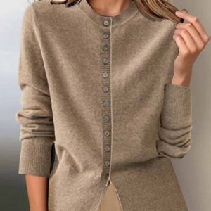 Women Plain Long Sleeve Comfy Urban Buttoned Sweater, Sweaters, color:Camel|size:One-size, catalog Noracora shop