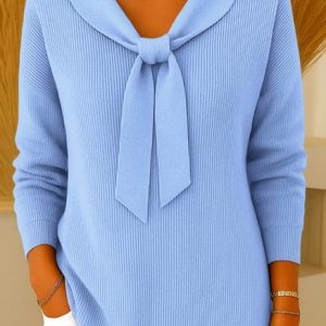 Women Cotton Plain Long Sleeve Comfy Casual Sweater, Sweaters, color:Sky Blue|size:5XL, catalog Noracora shop