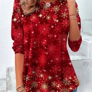 Casual Ombre Crew Neck Long Sleeve T-shirt, T-shirts, color:Red|size:3XL, catalog Noracora shop