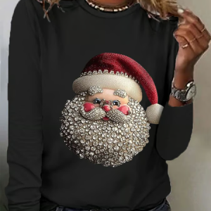 Casual Santa Claus Crew Neck Long Sleeve T-shirt, T-shirts, color:Black|size:XXL, catalog Noracora shop