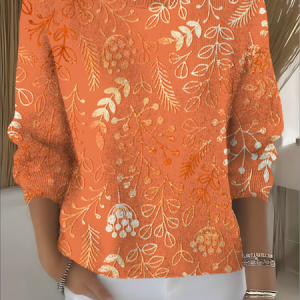 Women Floral Long Sleeve Comfy Vintage Sweater, Sweaters, color:Orange|size:XXL, catalog Noracora shop