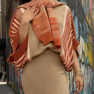 Casual Striped Crew Neck Loosen Sweater, Pullovers, color:As Picture|size:XXL, Stylewe