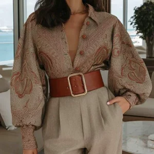 Casual Geometric Printing Shirt, Blouses and Shirts, color:As Picture|size:XXL, Stylewe