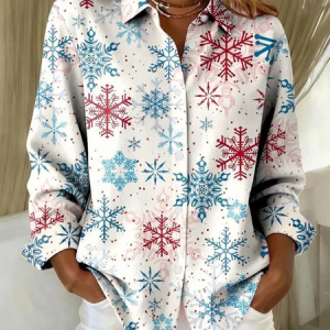 Women Christmas Long Sleeve Shirt Spring/Fall Buckle Shirt Collar Regular Sleeve Daily Casual Top, JustFashionNow Shirts, color:White|size:XXL,