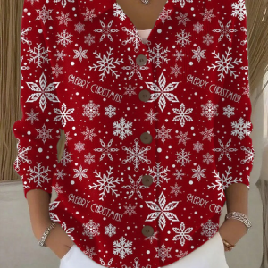 Women Christmas Long Sleeve Comfy Vintage Printing Cardigan, Cardigans, color:Red|size:5XL, catalog Noracora shop