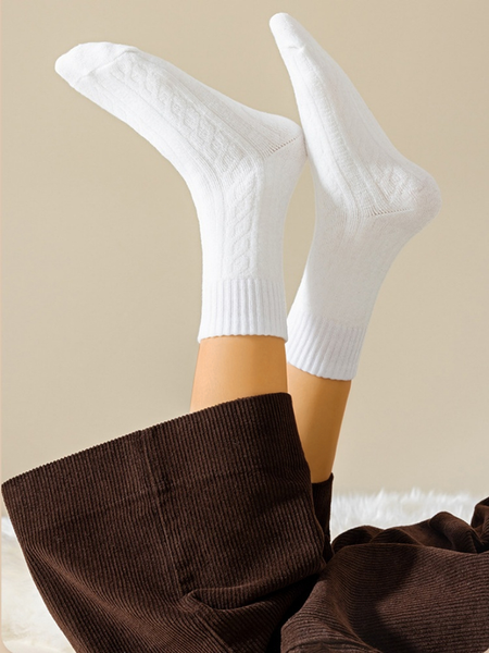 Plush And Thick Towel Socks Twisted Autumn And Winter Style Mid-tube Socks Women's Long Socks Thick Socks Winter Warm Women's Socks, JustFashionNow Socks, color:White|size:One-size,