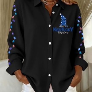 Shawl Collar Long Sleeve Christmas Regular Loose Shirt For Women, Shirts, color:Black|size:4XL, catalog Noracora shop
