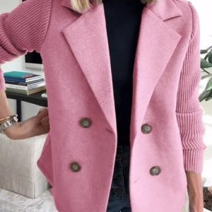 Women Winter Outerwear Casual Split Joint Plain Long Sleeve Shawl Collar Jacket, Coats, color:Pink|size:5XL, catalog Noracora shop
