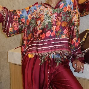 Casual Floral Printing Shirt Collar Loosen Blouse, Blouses and Shirts, color:Red|size:XXL, Stylewe