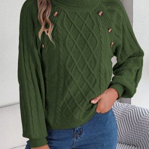 Women Cotton Plain Long Sleeve Comfy Casual Sweater, Sweaters, color:Army Green|size:XXL, catalog Noracora shop