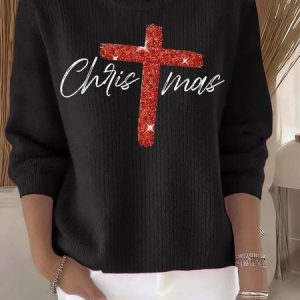 Women Christmas Long Sleeve Comfy Vintage Sweater, Sweaters, color:Black|size:4XL, catalog Noracora shop
