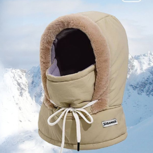 Winter Warm Lei Feng Hat Men's And Women's Ear-protecting Fleece-lined Thickened Cycling All-in-one Cold-proof Face Mask/neck Warmer Snow Hat, Hats, color:Khaki|size:One-size, catalog Noracora shop