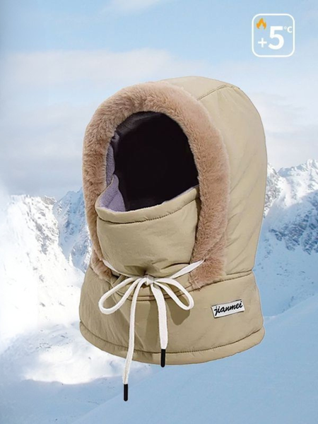 Winter Warm Lei Feng Hat Men's And Women's Ear-protecting Fleece-lined Thickened Cycling All-in-one Cold-proof Face Mask/neck Warmer Snow Hat, JustFashionNow Women Hats, color:Khaki|size:One-size,