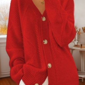 Women Plain Long Sleeve Comfy Casual Cardigan, Sweaters, color:Red|size:XL, catalog Noracora shop