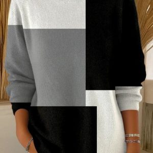 Black And White Colorblock Simple Loose Crew Neck Knit Top, Sweaters, color:Black-white|size:4XL, catalog Noracora shop