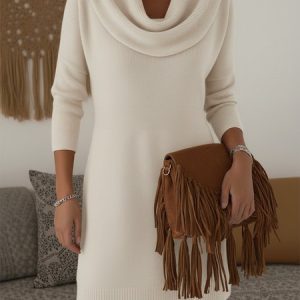 Women Plain Autumn Dress Long Sleeve H-Line Dress, Dresses, color:White|size:4XL, catalog Noracora shop
