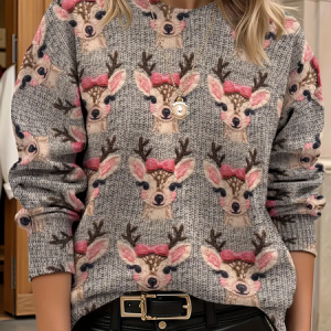 Women Christmas Long Sleeve Comfy Casual Printing Sweater, Sweaters, color:Gray|size:5XL, catalog Noracora shop