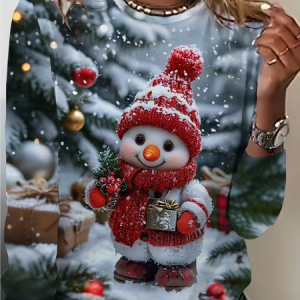 Casual Christmas Snowman Crew Neck Long Sleeve T-shirt, T-shirts, color:As Picture|size:XXL, catalog Noracora shop