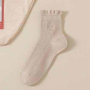 Cotton Embroidery Sweat-absorbent Trendy Japanese Style Cute Fungus Lace Mid-tube Women's Socks Breathable Pile Socks, JustFashionNow Socks, color:Off White|size:One-size,