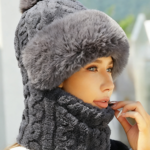 Winter Style All-in-one Hat And Scarf Fleece-lined Thickened Windproof Cold-proof Warm Multi-functional Balaclava For Cycling, Hats, color:Gray|size:One-size, catalog Noracora shop