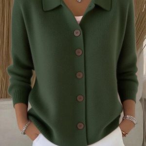 Women Plain Long Sleeve Comfy Casual Buttoned Cardigan, Cardigans, color:Army Green|size:5XL, catalog Noracora shop