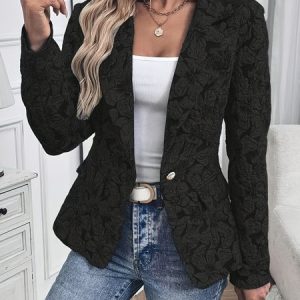 Women Spring/Fall Outerwear Vintage Printing Floral Long Sleeve Shawl Collar Jacket, Jackets, color:Black|size:3XL, catalog Noracora shop