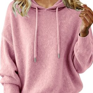 Women Plain Long Sleeve Comfy Casual Sweater, Sweaters, color:Pink|size:3XL, catalog Noracora shop