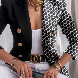 Women Floral Spring/Fall Outerwear Vintage Printing Long Sleeve Regular Blazer, Blazers, color:Black-white|size:5XL, catalog Noracora shop