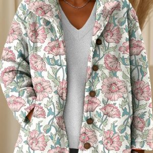 Women Flannel Vintage Geometric Long Sleeve Winter Fleece Coat Outerwear, JustFashionNow Jackets, color:Color2|size:4XL