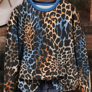 Women Leopard Crew Neck Printing Casual Spring/Fall Long Sleeve Sweatshirt, JustFashionNow Sweatshirts & Hoodies, color:As Picture|size:XXL,