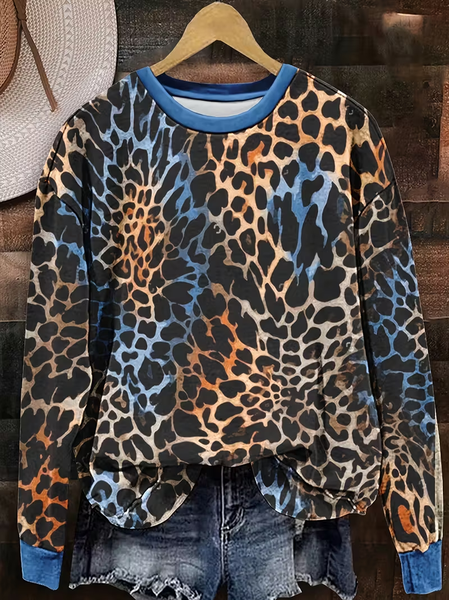 Women Leopard Crew Neck Printing Casual Spring/Fall Long Sleeve Sweatshirt, JustFashionNow Sweatshirts & Hoodies, color:As Picture|size:XXL,