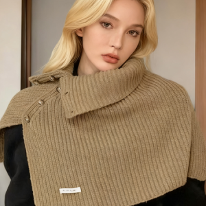 Slit button high collar pullover shawl scarf, Scarves, color:Camel|size:One-size, Stylewe