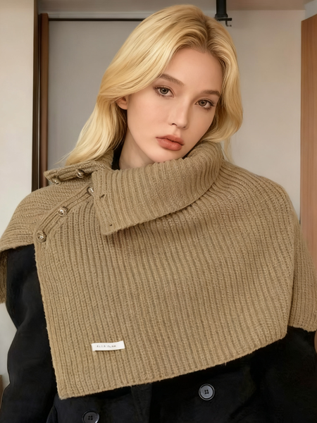 Slit button high collar pullover shawl scarf, Scarves, color:Camel|size:One-size, Stylewe