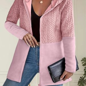 Women Spring/Fall Outerwear Casual Multicolor Block Long Sleeve Hoodie Jacket, Coats, color:Pink|size:5XL, catalog Noracora shop