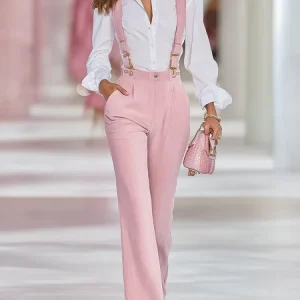 Urban Pockets Plain Overall Bib Pants, Jumpsuits, color:Pink|size:XXL, Stylewe