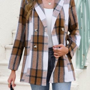 Women Geometric Spring/Fall Outerwear Casual Long Sleeve Shawl Collar Regular Blazer, Coats, color:Khaki|size:XL, catalog Noracora shop