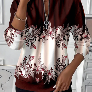 Casual Crew Neck Floral Sweatshirt Printing, Hoodies & Sweatshirts, color:Crimson|size:XXL, catalog Noracora shop