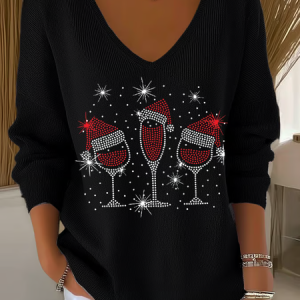 Casual Christmas V Neck Long Sleeve T-shirt, Hoodies & Sweatshirts, color:Black|size:4XL, catalog Noracora shop