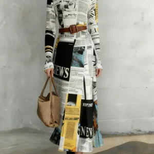 Urban Text Letters Crew Neck Maxi Dress, Maxi Dresses, color:As Picture|size:XXL, Stylewe