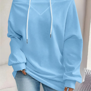 Women Plain Off The Shoulder Split Joint Vintage Spring/Fall Long Sleeve Sweatshirt, JustFashionNow Sweatshirts & Hoodies, color:Sky Blue|size:3XL,
