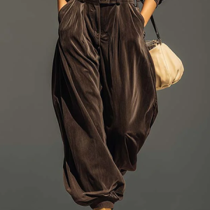 Casual Plain Ankle Banded Pants, Pants, color:Brown|size:XXL, Stylewe